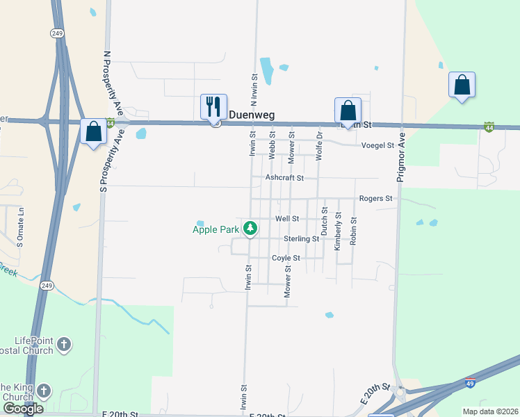 map of restaurants, bars, coffee shops, grocery stores, and more near 508 Webb Street in Joplin