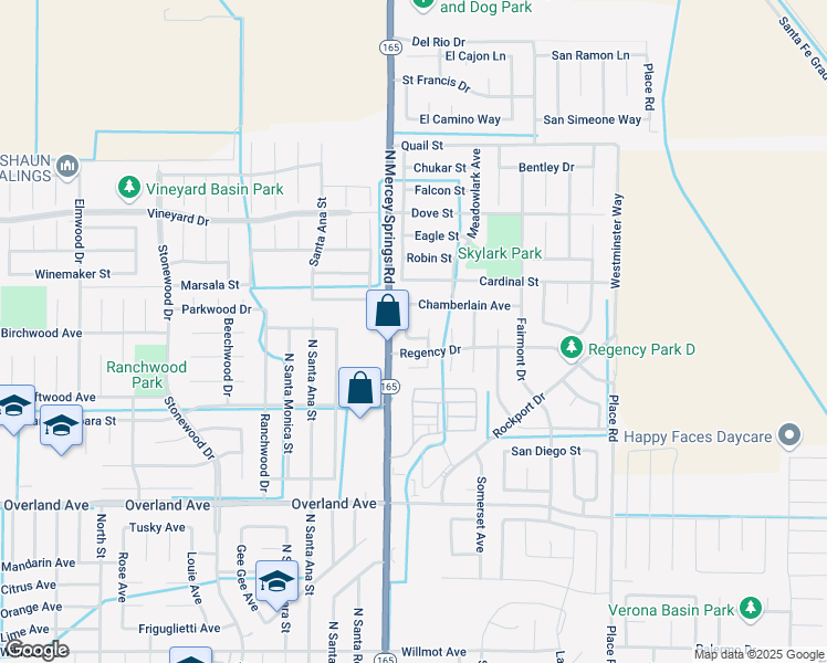 map of restaurants, bars, coffee shops, grocery stores, and more near 1357 Cardiff Street in Los Banos