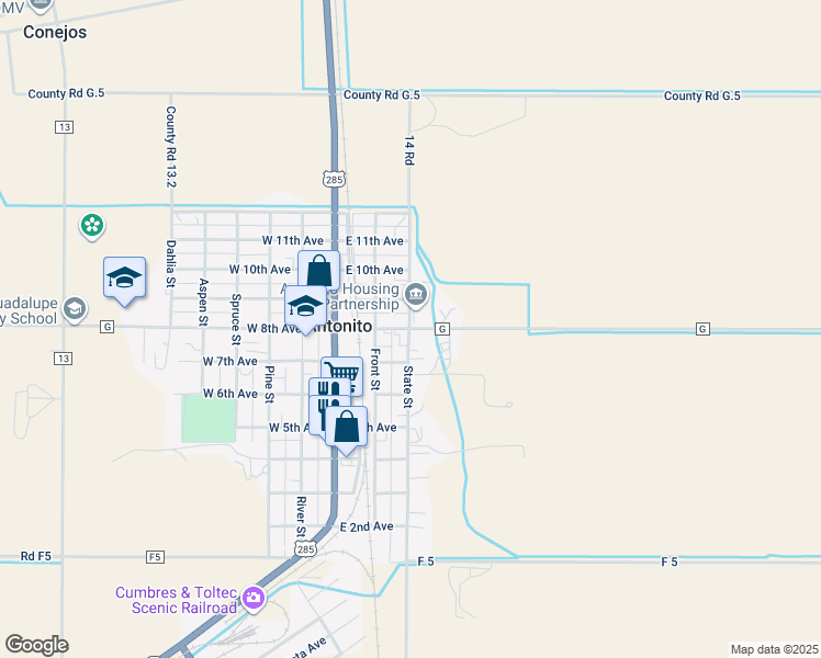 map of restaurants, bars, coffee shops, grocery stores, and more near 14000 County Road G in Antonito