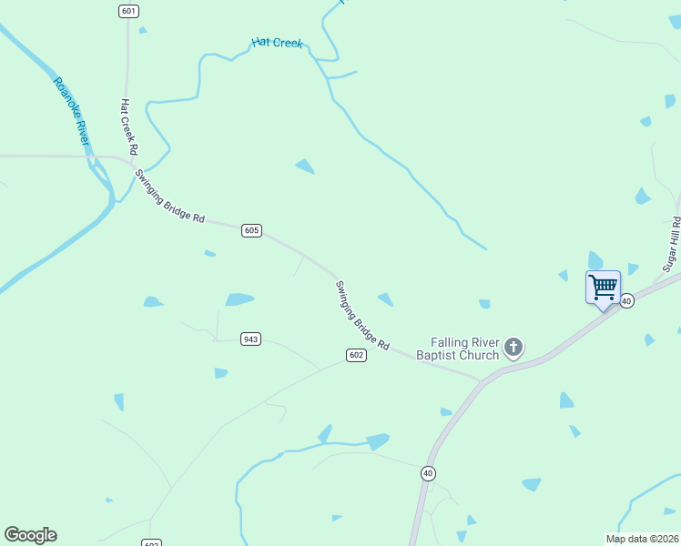 map of restaurants, bars, coffee shops, grocery stores, and more near 4604 Swinging Bridge Road in Brookneal