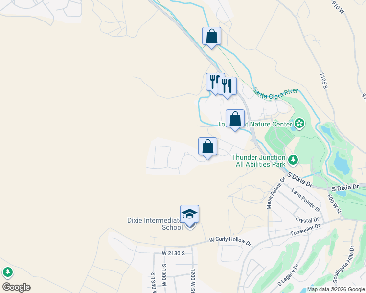 map of restaurants, bars, coffee shops, grocery stores, and more near 1218 Province Way in St. George