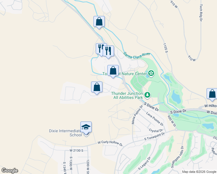map of restaurants, bars, coffee shops, grocery stores, and more near 1664 South Dixie Drive in St. George