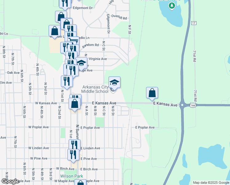map of restaurants, bars, coffee shops, grocery stores, and more near 400 East Kansas Avenue in Arkansas City