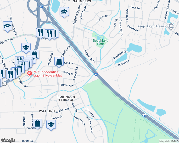 map of restaurants, bars, coffee shops, grocery stores, and more near 321 Agusta Drive in Newport News