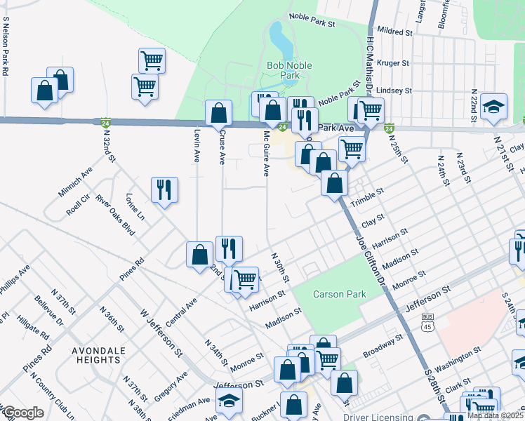 map of restaurants, bars, coffee shops, grocery stores, and more near 763 Mc Guire Avenue in Paducah
