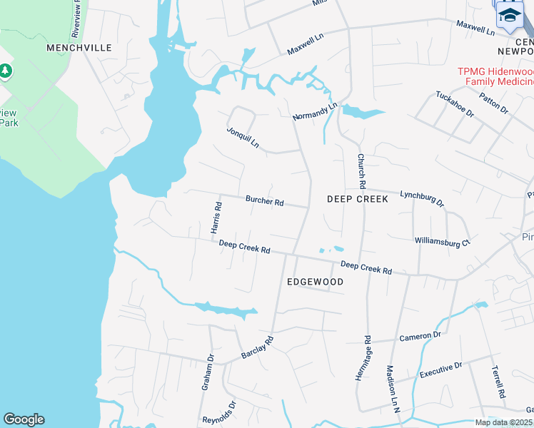 map of restaurants, bars, coffee shops, grocery stores, and more near 532 Burcher Road in Newport News