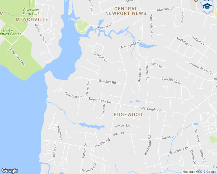 map of restaurants, bars, coffee shops, grocery stores, and more near 532 Burcher Road in Newport News