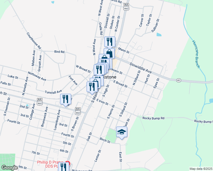 map of restaurants, bars, coffee shops, grocery stores, and more near in Blackstone
