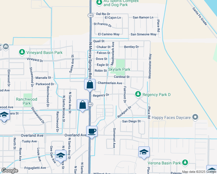 map of restaurants, bars, coffee shops, grocery stores, and more near 1380 Chamberlain Avenue in Los Banos
