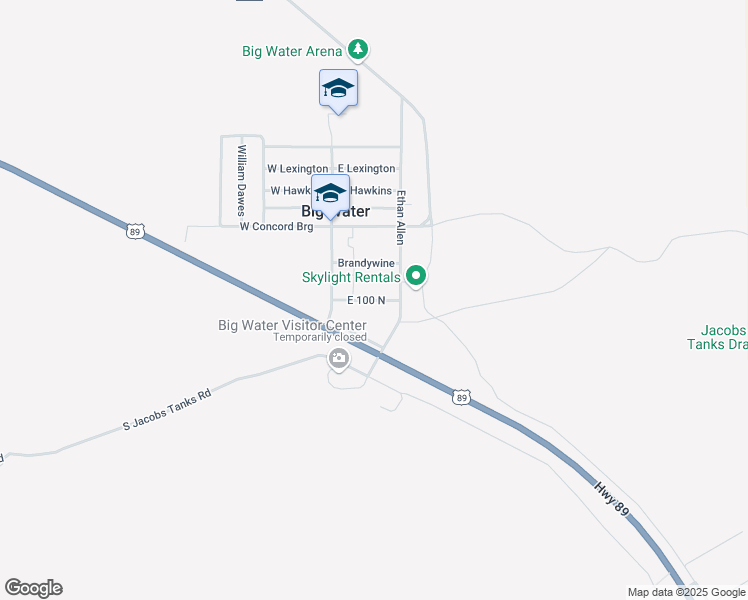 map of restaurants, bars, coffee shops, grocery stores, and more near East Arlington in Big Water