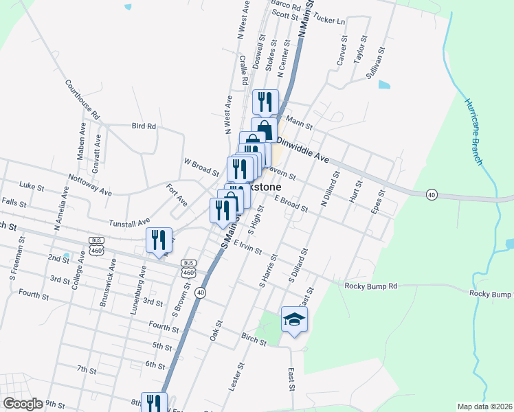 map of restaurants, bars, coffee shops, grocery stores, and more near in Blackstone