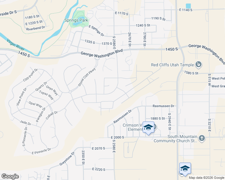 map of restaurants, bars, coffee shops, grocery stores, and more near 1122 Cobalt Drive in St. George