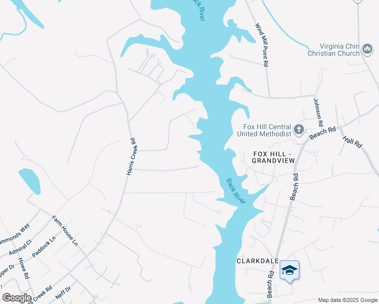 map of restaurants, bars, coffee shops, grocery stores, and more near 23 Bufflehead Cove in Hampton