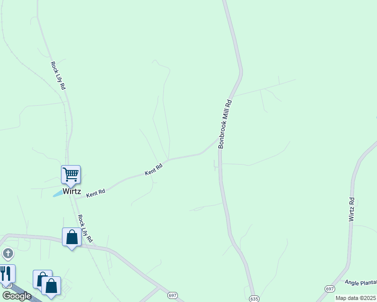 map of restaurants, bars, coffee shops, grocery stores, and more near 621 Kent Road in Wirtz