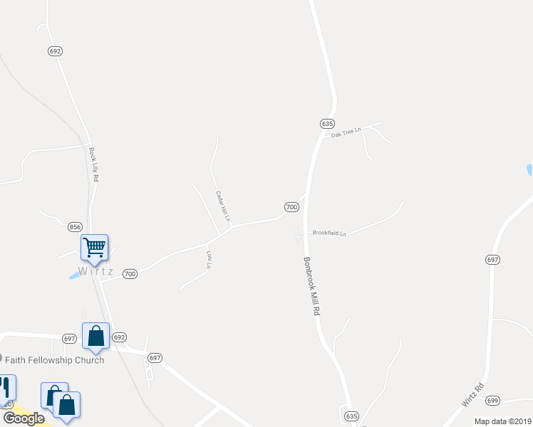 map of restaurants, bars, coffee shops, grocery stores, and more near 621 Kent Road in Wirtz