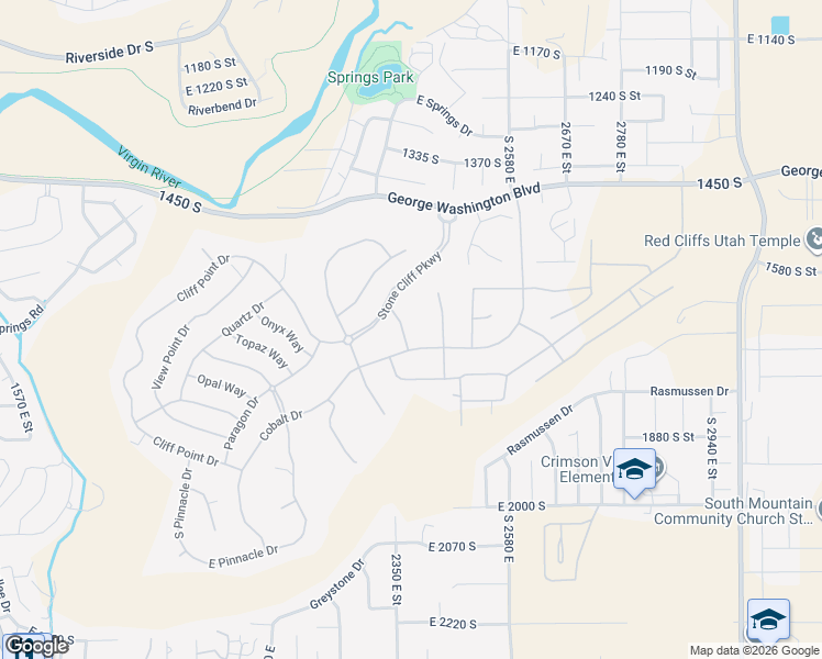 map of restaurants, bars, coffee shops, grocery stores, and more near 1673 Cliff Rose Dr in St George