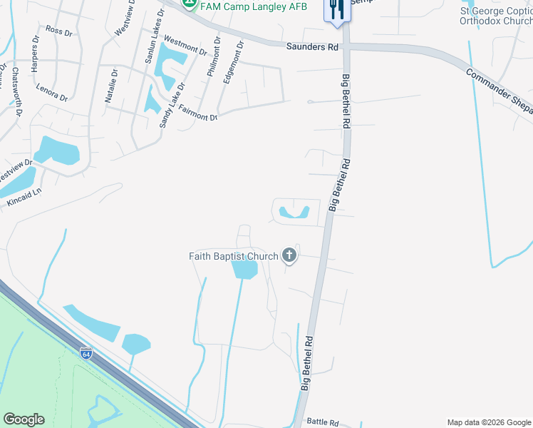 map of restaurants, bars, coffee shops, grocery stores, and more near 35 Tupelo Circle in Hampton