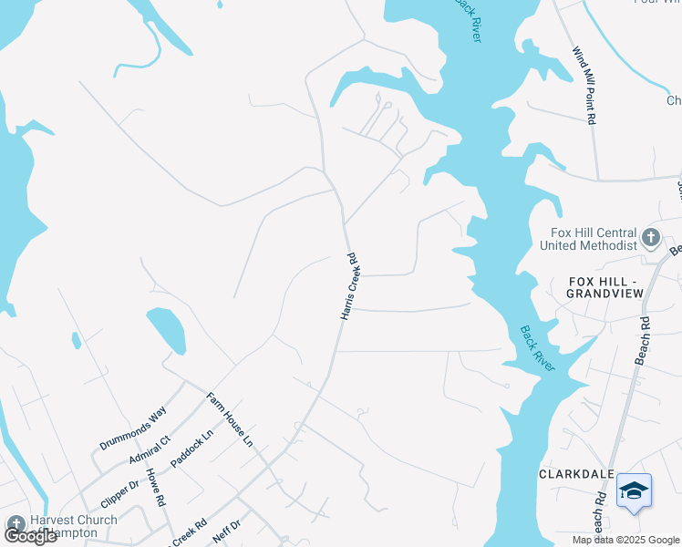 map of restaurants, bars, coffee shops, grocery stores, and more near 34 Riding Path in Hampton