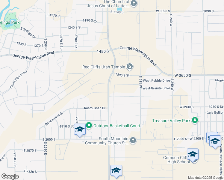map of restaurants, bars, coffee shops, grocery stores, and more near 1664 Perlite Drive in St. George