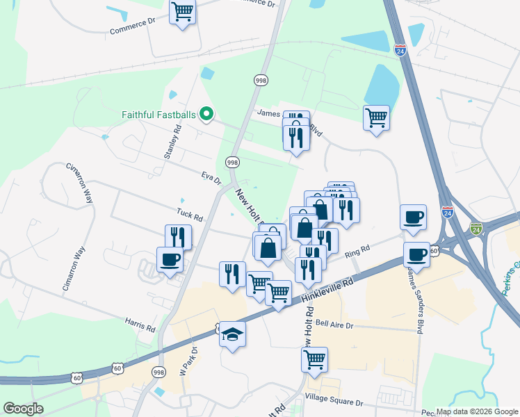 map of restaurants, bars, coffee shops, grocery stores, and more near 3231 Fairlane Avenue in Paducah