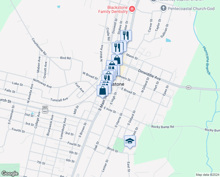 map of restaurants, bars, coffee shops, grocery stores, and more near in Blackstone