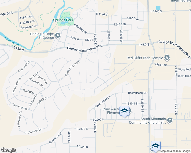 map of restaurants, bars, coffee shops, grocery stores, and more near 2579 Cobalt Drive in St. George