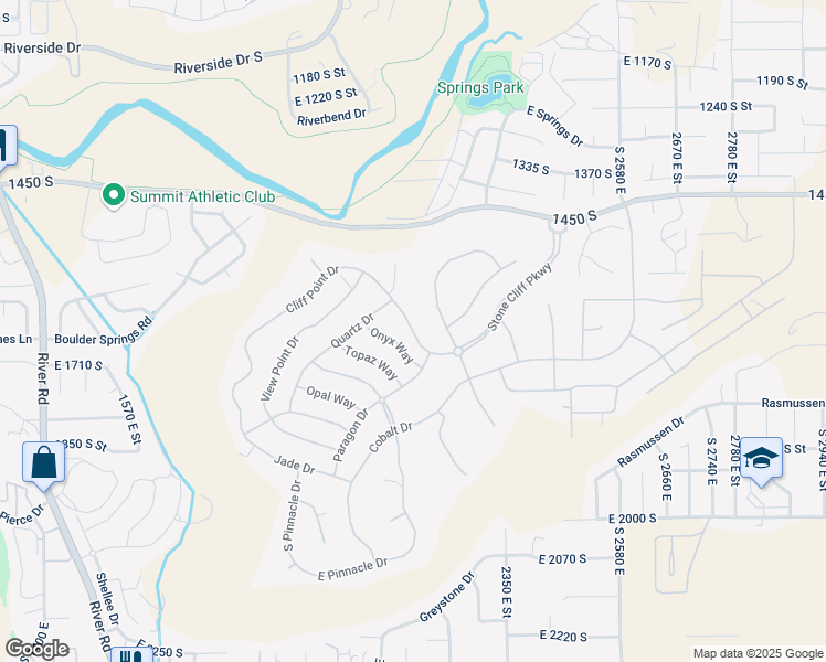map of restaurants, bars, coffee shops, grocery stores, and more near Cliff Point Drive in St. George