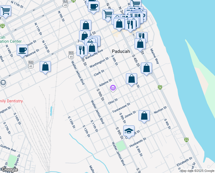 map of restaurants, bars, coffee shops, grocery stores, and more near in Paducah