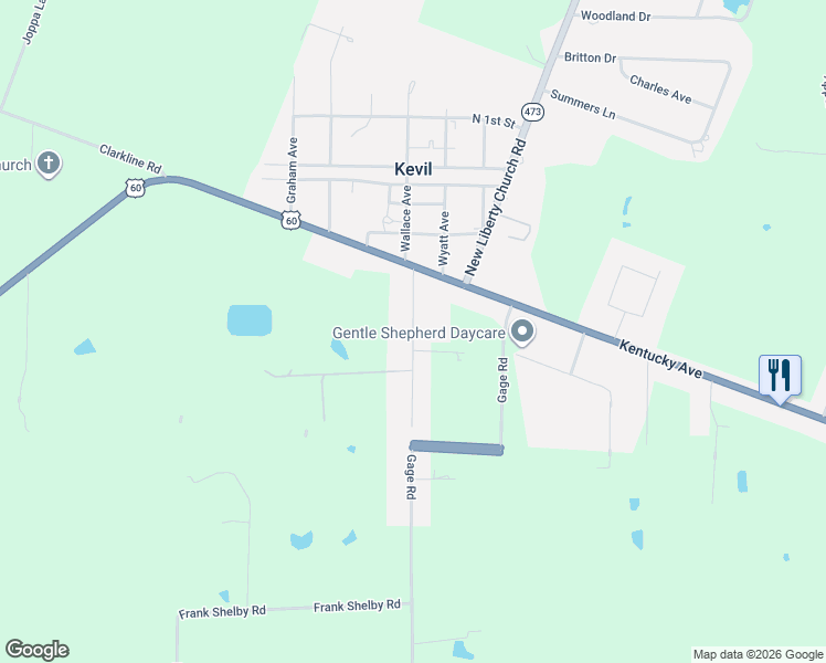 map of restaurants, bars, coffee shops, grocery stores, and more near 7551 Gage Road in Kevil