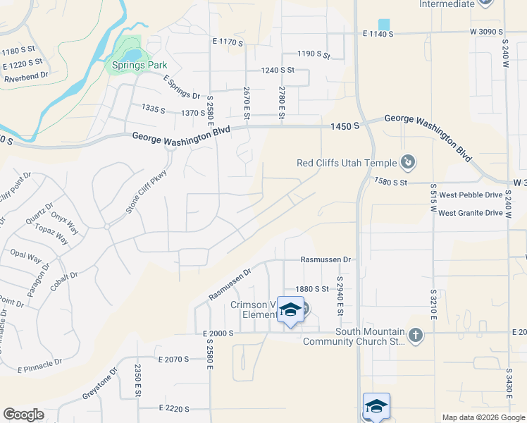 map of restaurants, bars, coffee shops, grocery stores, and more near 2867 East Granite Way in St. George