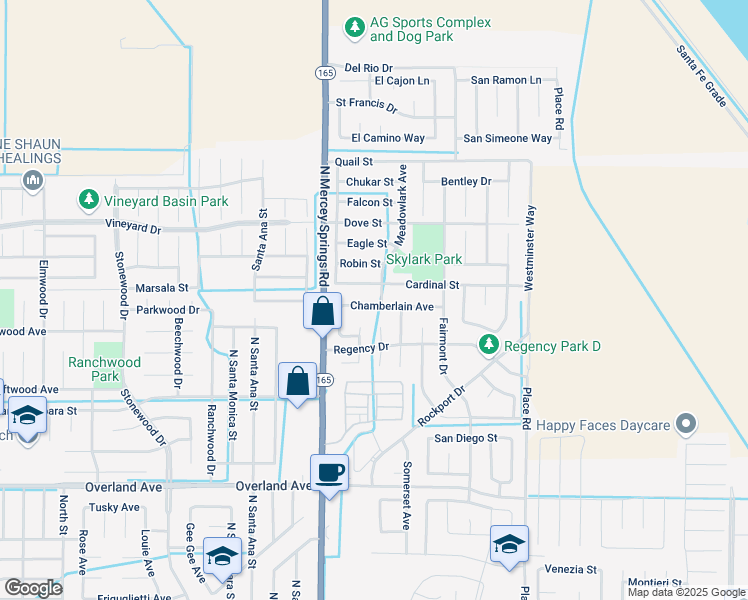 map of restaurants, bars, coffee shops, grocery stores, and more near 1380 Chamberlain Avenue in Los Banos