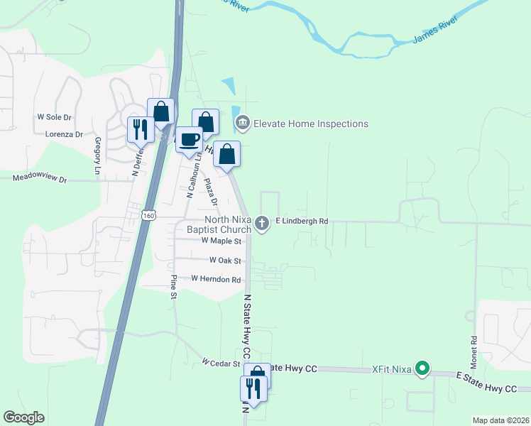 map of restaurants, bars, coffee shops, grocery stores, and more near 1804 Cedarcrest Avenue in Nixa