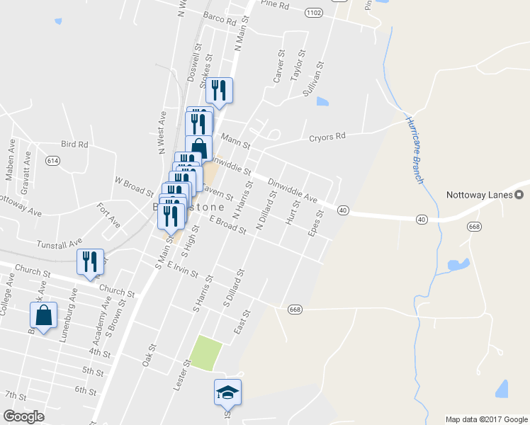 map of restaurants, bars, coffee shops, grocery stores, and more near Tavern Street in Blackstone