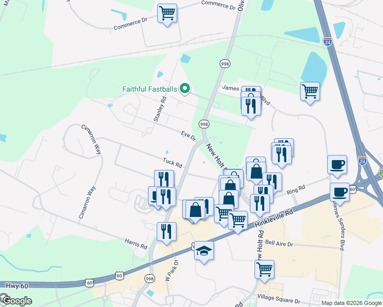 map of restaurants, bars, coffee shops, grocery stores, and more near 3443-3447 Olivet Church Road in Paducah