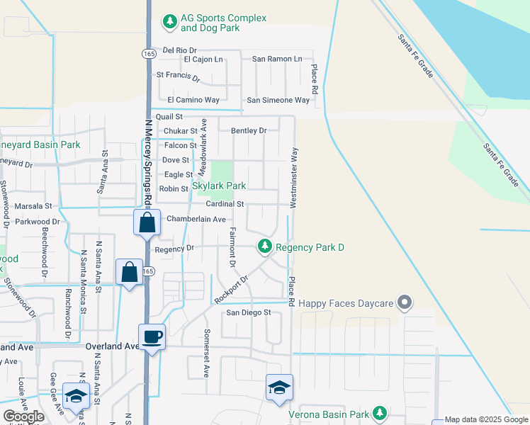 map of restaurants, bars, coffee shops, grocery stores, and more near 24 Langley Court in Los Banos