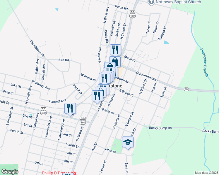 map of restaurants, bars, coffee shops, grocery stores, and more near in Blackstone