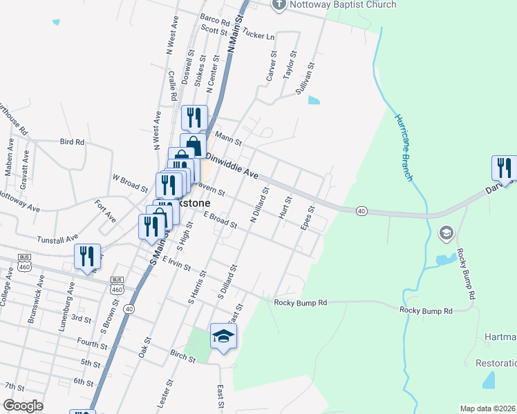 map of restaurants, bars, coffee shops, grocery stores, and more near 400-498 Tavern Street in Blackstone