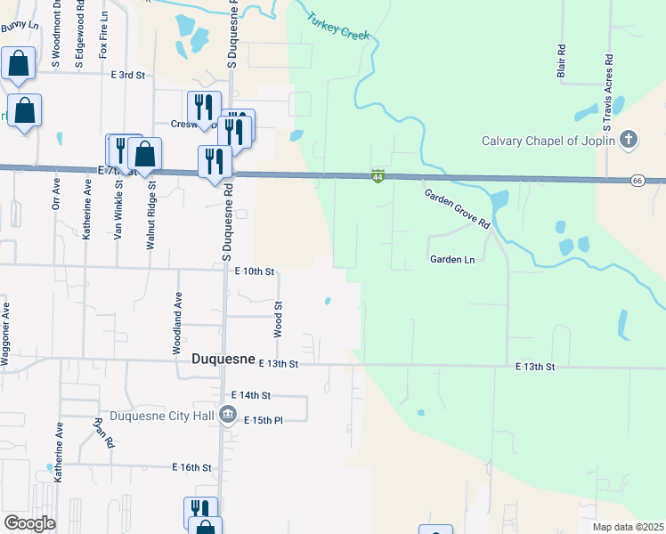 map of restaurants, bars, coffee shops, grocery stores, and more near 962 Summit Drive in Joplin
