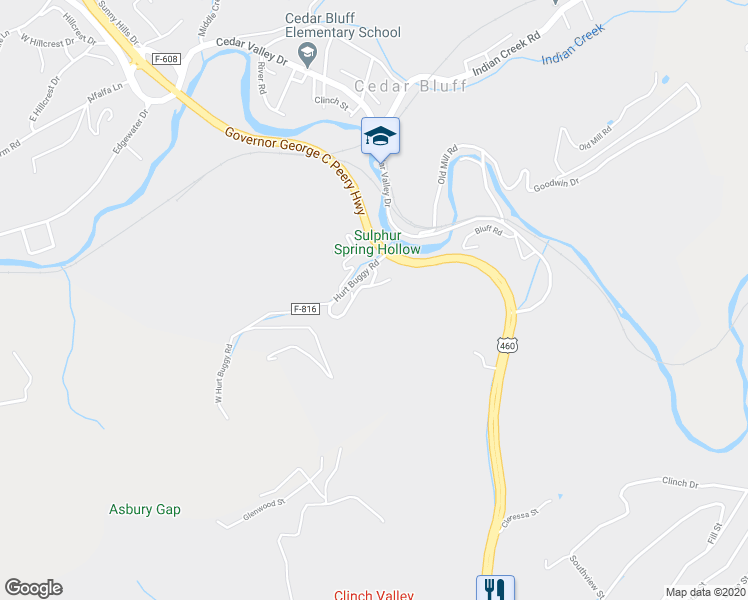 map of restaurants, bars, coffee shops, grocery stores, and more near 230 Hurt Buggy Road in Cedar Bluff