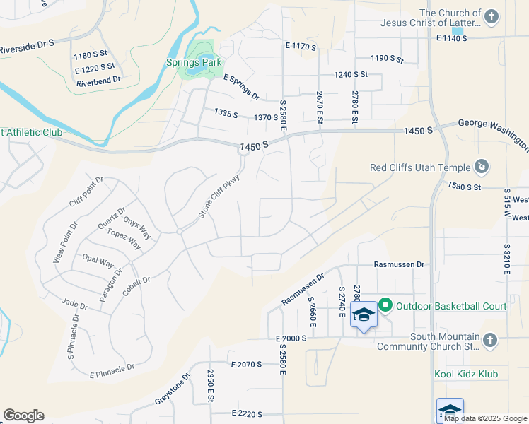 map of restaurants, bars, coffee shops, grocery stores, and more near 2513 Sandatlas Circle in St. George
