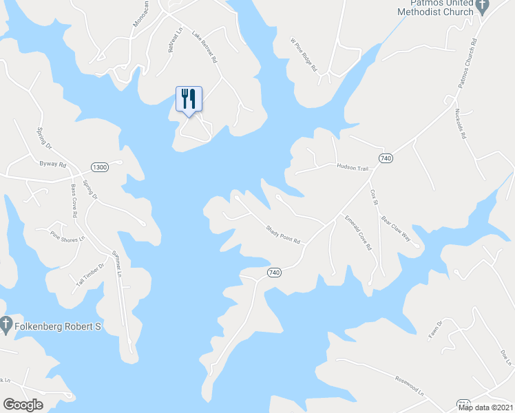 map of restaurants, bars, coffee shops, grocery stores, and more near 1171 Shady Point Road in Huddleston