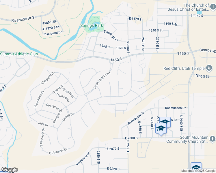 map of restaurants, bars, coffee shops, grocery stores, and more near 1640 South Agate Circle in St. George