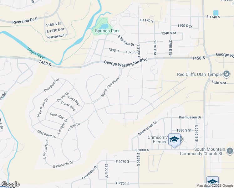 map of restaurants, bars, coffee shops, grocery stores, and more near 1640 South Agate Circle in St. George