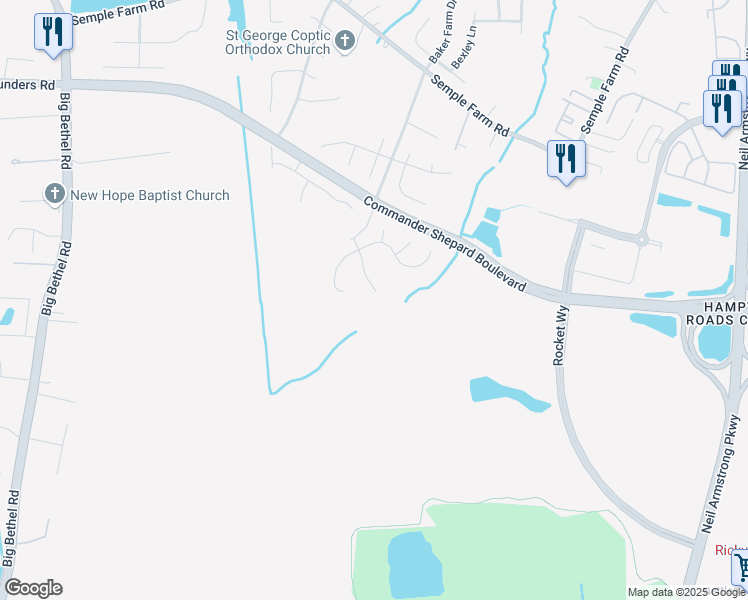 map of restaurants, bars, coffee shops, grocery stores, and more near 20 Henrys Fork Drive in Hampton