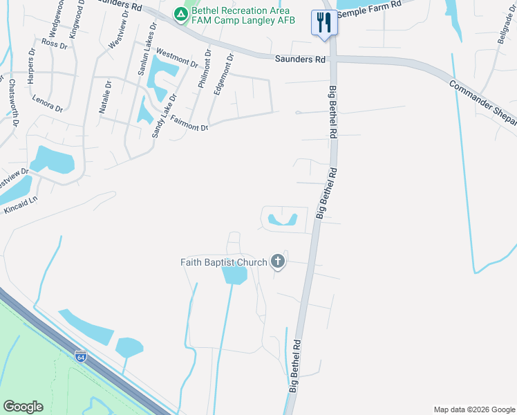 map of restaurants, bars, coffee shops, grocery stores, and more near 35 Tupelo Circle in Hampton