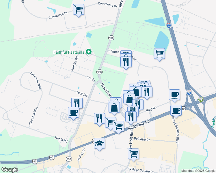map of restaurants, bars, coffee shops, grocery stores, and more near 3231 Fairlane Avenue in Paducah