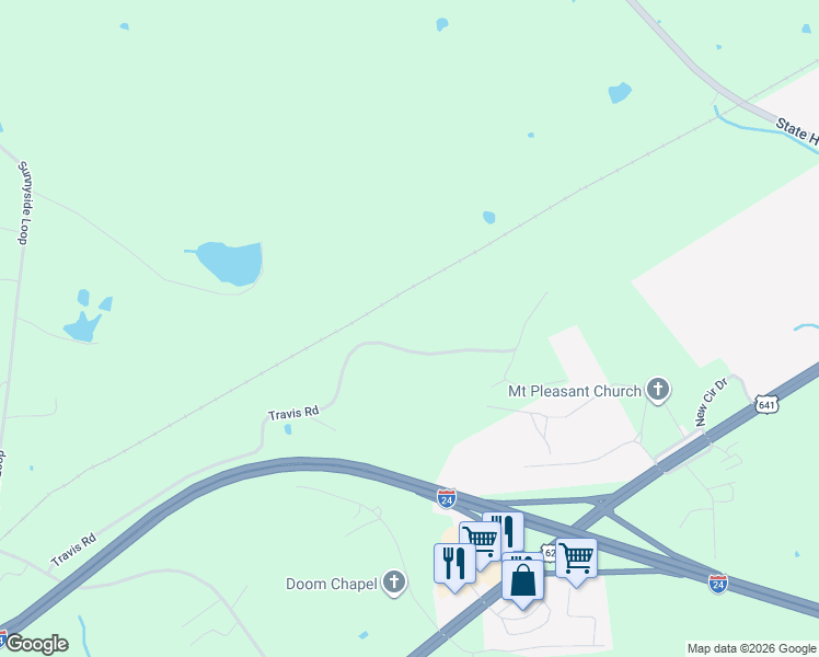 map of restaurants, bars, coffee shops, grocery stores, and more near Travis Road in Kuttawa
