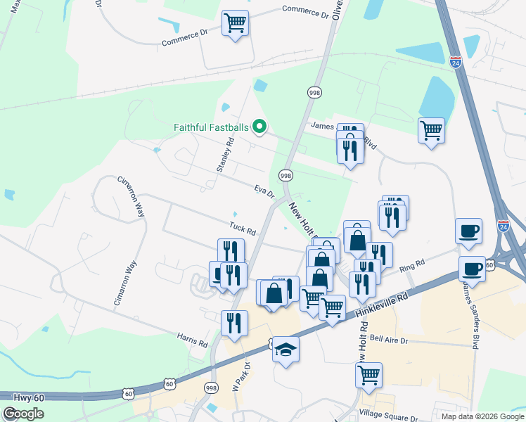 map of restaurants, bars, coffee shops, grocery stores, and more near 3443 Olivet Church Road in Paducah
