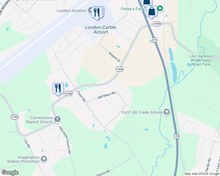 map of restaurants, bars, coffee shops, grocery stores, and more near 215 Bill Mays Road in London