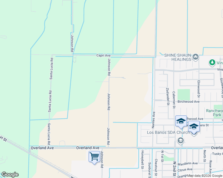 map of restaurants, bars, coffee shops, grocery stores, and more near 14284 Johnson Road in Los Banos